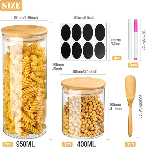 Storage Jars Lot de 4 bocaux en verre borosilicate avec couvercle boite hermetique 950 ml/400 ml - Nail Gallerys