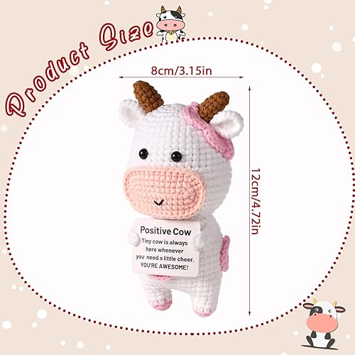Vache Positive, Tricot Vache Animaux Positif Vache au Crochet Soutien Émotionnel Animaux au Crochet pour Les Décorations de Fête Cadeaux d'Encouragement(Rose) - Nail Gallerys
