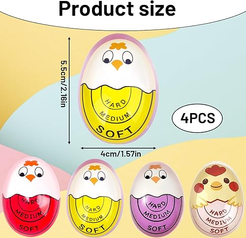 Lot de 4 minuteurs à œufs avec changement de couleur, idéal pour les œufs à la coque, moyens et durs, pratiques pour la maison, l'école et le restaurant, 3,5 x 5 x 4 cm - Nail Gallerys