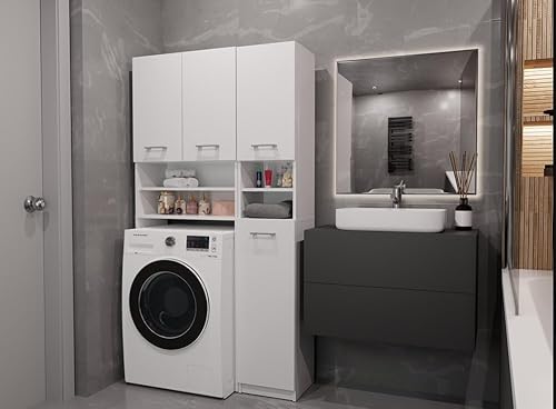 BDW - Ensemble de Meubles de Salle de Bains - étagère et Meuble pour Lave-Linge avec étagère - 180x96x30 cm - Ensemble de Salle de Bains spacieux, en Panneau stratifié Solide - Blanc - Nail Gallerys