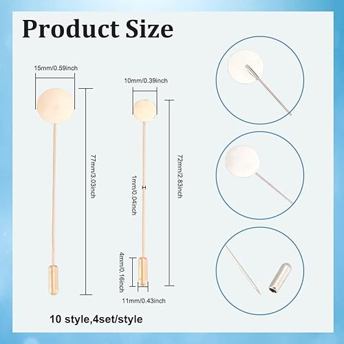 FINGERINSPIRE 40 Pcs 5 Couleurs Plateau Rond Broche Broche Bâton Laiton Épingles de Sûreté Bâtons de Revers avec 10mm et 15mm Plateau Broche Broche Aiguille Costume Cravate Chapeau Écharpe Badge - Nail Gallerys