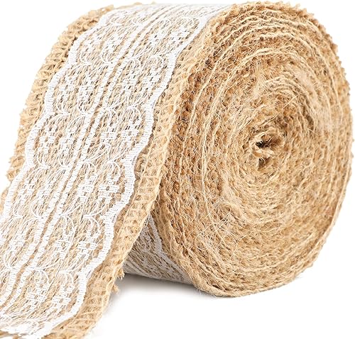 G2PLUS 5M Rouleaux Ruban Jute Dentelle Ruban en toile de jute naturelle avec bordure en dentelle jute pour Bricolage Décoration de Mariage,Les Emballages-Cadeau - Nail Gallerys