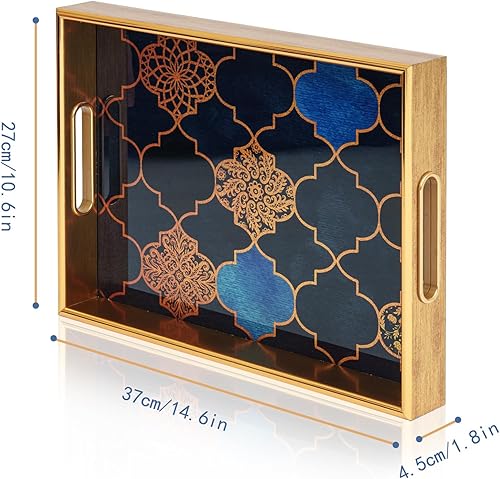 Plateau de Service, Plateau à café rectangulaire avec poignée, Grand Plateau de Cuisine en Verre Plateau décoratif pour la Cuisine, Le Salon, Le Bar, Les fêtes (37 x 27 x 4.5 CM) - Nail Gallerys