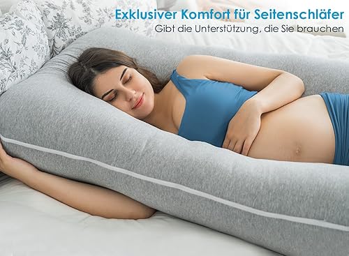 QUEEN ROSE Oreiller de Grossesse, Oreiller de Corps avec la Couverture remplaçable et Lavable (Jersey, Gris, 140_x_78_cm) - Nail Gallerys