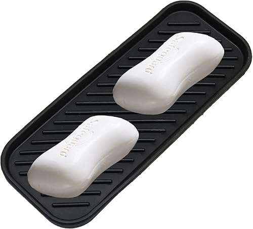 Eabdice 2 Pièces D'éponge et Porte-Savon, Support D'évier de Cuisine en Silicone, Silicone avec Canal de Drainage Antidérapant, Adapté au Plateau de Rangement de la Salle de Bain (Noir) - Nail Gallerys