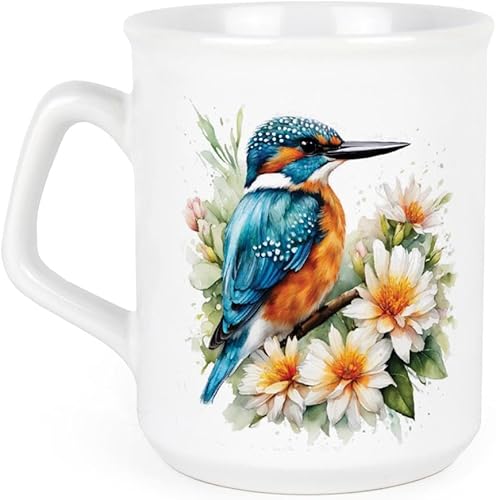 Tasse en céramique motif martin-pêcheur floral – Oiseaux et fleurs – Créatures – Cadeau sur le thème de la faune – Thé, café, boissons chaudes - Nail Gallerys