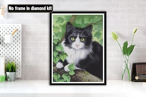 Bimkole 5D Diamond Painting DIY Kits Chat À Feuilles Vertes, Animal Broderie Diamant Kits De Broderie Au Point De Croix Strass Rond Résine Peinture Décor à La Maison 30X40 cm - Nail Gallerys