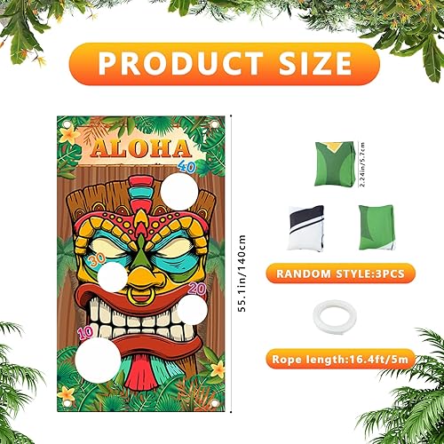 Bannière de jeu hawaïen de lancer de pouf hawaïen avec lancer des poufs Aloha Tiki Bar Bean Bag Jeu de lancer familial Jeu d'été Fournitures de fête pour la plage hawaïenne Tropical Carnaval Party - Nail Gallerys