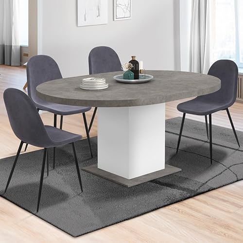 IDMarket - Table à Manger Extensible Ronde Eden 4-8 Personnes béton et Blanc 120-160 cm - Nail Gallerys