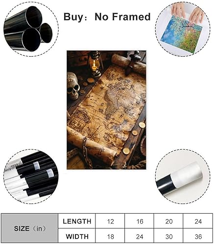 Impression sur toile représentant une carte au trésor des pirates 30 x 45 cm - Nail Gallerys