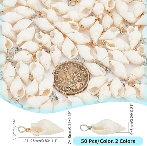PH PandaHall 100pcs 2 couleurs Pendentifs en coquillage en spirale naturelle Charmes de coquillages naturels Breloques pour la fabrication de bijoux Décoration de mariage à domicile Faire la fête - Nail Gallerys