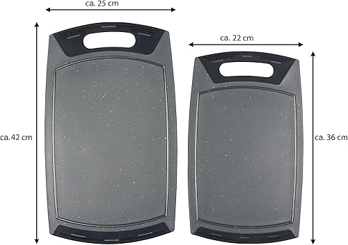 STONELINE Planches à Découper, Lot de 2 pcs, Petite 36 x 22 cm et Grande 42 x 25 cm, avec Rainures à Jus, Antidérapantes, Planche à Découper en Plastique, Couleur Gris - Nail Gallerys