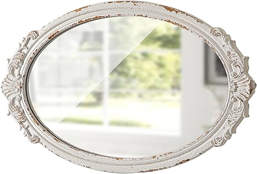 Sintosin Miroir Mural Ovale Baroque 60 x 35 cm, Miroirs Vintage Blancs Déprimés pour Le Salon, Miroirs en Bois pour Salle de Bain, Entrée, Miroir Mural Design horizontaux ou verticaux - Nail Gallerys