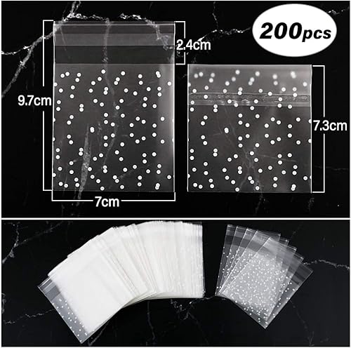 Sac Sachet Pochette Transparents Plastiques Mat Epaisseur 0.1mm avec Auto-Adhésive Motif Pois Autocollant Sac d’Emballage (200PCS (7 x 7+3cm)) - Nail Gallerys