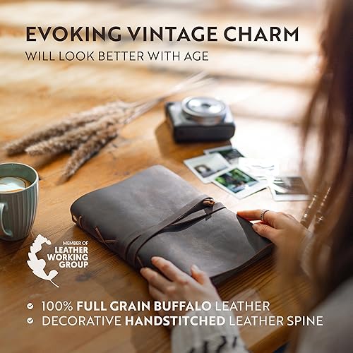 Album Photo en Cuir– MOONSTER® Album Photo 10x15 - Album Photo Scrapbooking - Album Photo en Cuir en Buffle Véritable Fait Main - Album Photo Traditionnel avec Sangle en Cuir - Nail Gallerys