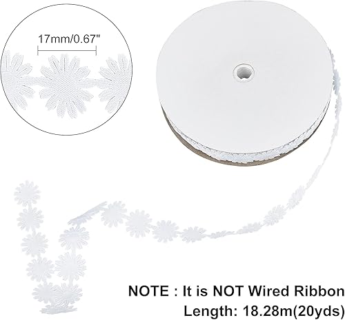 PandaHall 18m Fleur Ruban Garniture de ruban de marguerite Bordure en dentelle brodée blanche Dentelle décorative en polyester pour robe à coudre, serre-tête, boîte-cadeau, 17 mm de large - Nail Gallerys