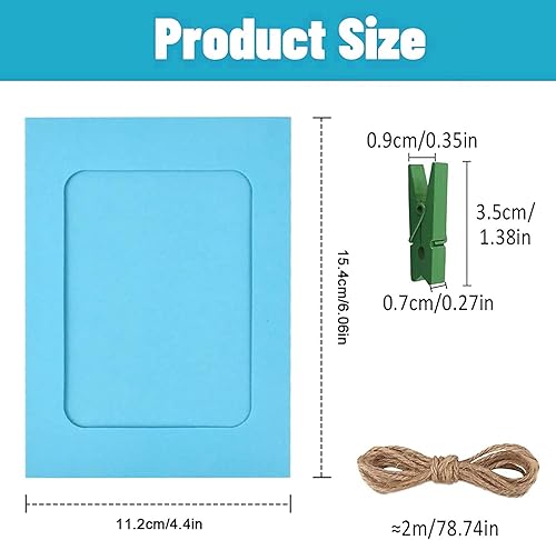 DMZK Lot de 30 Cadres Photo en Papier Colorés, DIY Cadres Photo en Carton, Cadre Papier Suspendu, avec Mini Clips en Bois pour Maison - Nail Gallerys