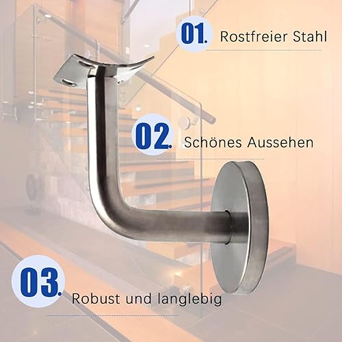 Support de main courante, fixation de main courante, support de main courante en acier inoxydable, support mural en bois avec rosace de couverture pour rampe d'escalier (2 pièces) - Nail Gallerys