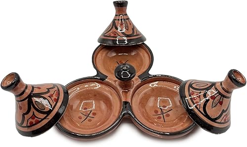 Mini Tajine Triple Porte Épices en Céramique Terre cuite Marocaine de Safi - Élégance Artisanale 0811241509 Tunisie Turquie Ethnique Modno - Nail Gallerys