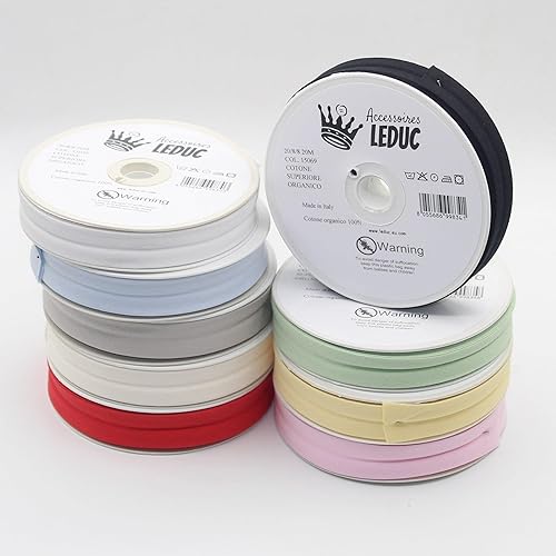 Leduc 20 mètres Biais Bio Coton - 10 Coloris - Pour couture Double plis 8+20+8 mm Organic Ecologique - Issus d'une culture Biologique - Qualité Italienne 15069 Black - Nail Gallerys