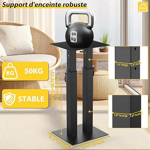 OUUTMEE Supports d'Enceinte Réglable en Hauteur, Lot de 2 Pieds d'Enceintes Universel avec Gestion des Câbles pour Enceintes Satellites Jusqu'à 20KG (Noir) - Nail Gallerys