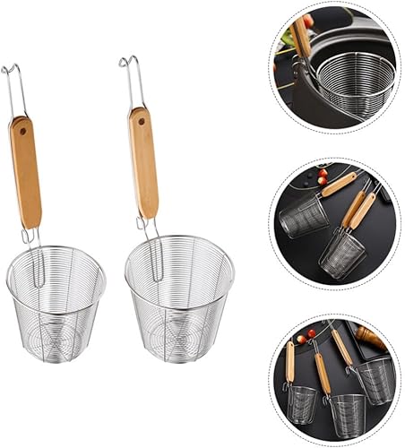 Hotpot Lot de 2 passoires à pâtes avec poignée en bois en acier inoxydable - Passoire à blanchiment pour pâtes, spaghetti, boulettes, ramen - Nail Gallerys