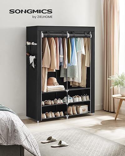 SONGMICS Armoire Chambre en Tissu, Porte-vêtements, Penderie, 45 x 127 x 176 cm cm, 2 Compartiments de Suspension, abvec Étagères, 4 Pochettes, Grande Capacité, Chambre, Salon, Noir RYG008B02 - Nail Gallerys