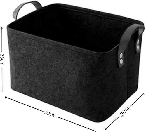 CNKHDZ 3 paniers de rangement avec poignées en cuir. Les paniers en feutre conviennent pour ranger des livres, des jouets, des fournitures de bureau et des cadeaux. (noir, 39cm*29cm*25cm) - Nail Gallerys