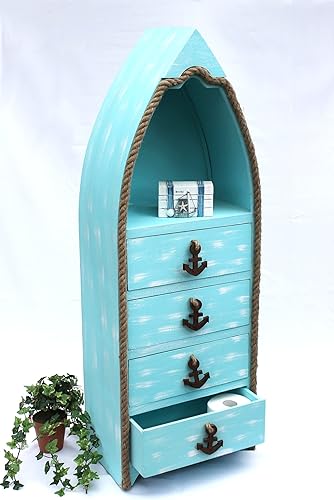 DanDiBo Bateau Commode 412-BL 117 cm Etagère de Salle de Bain Bleue Shabby Armoire Armoire de Bain Meuble pour Salle de Bain Etagère - Nail Gallerys