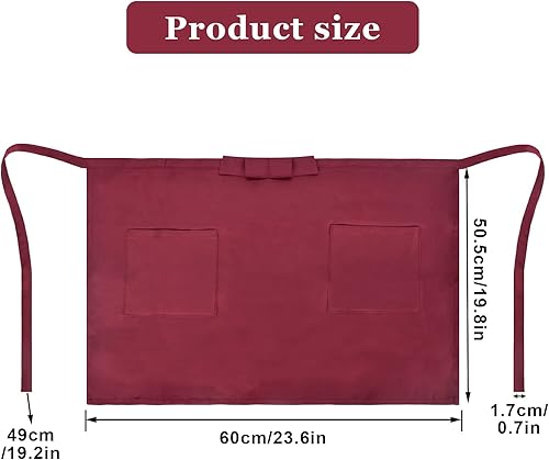 Dokeno Tablier Court, 2 Pièces, Poche Profonde, Résistant aux Taches, Rouge, Unisex-Adultes, Cuisine/Restaurant - Nail Gallerys