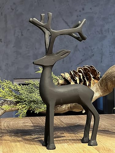 Brandsseller Figurine décorative 24 cm Renne Cerf Métal Sculpture Décoration Noël Hiver - Noir - Nail Gallerys