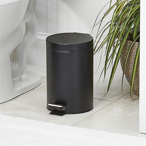 mDesign poubelle à pédale 3L – poubelle en métal avec couvercle et seau plastique – parfaite comme poubelle sous évier, corbeille à papier, de cuisine ou de salle de bain – noir - Nail Gallerys