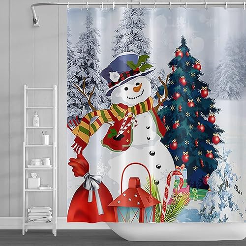 SDOTPMT 105x160cm Joyeux noël Rideau de Douche l'hiver Drôle Mignon Bonhomme de Neige Noël Arbre Balle Rideau de Bain Flocon de Neige Rideau de Baignoire pour Salle Bains Polyester avec Crochets - Nail Gallerys