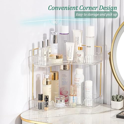LEIKOSUP Organisateur de Maquillage, Organisateur de Cosmétiques à 2 Niveaux, Organisateur de Soins pour Le Visage, Organisateur de Coin de Table de Salle de Bain, Transparent - Nail Gallerys