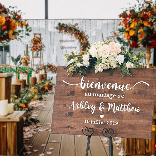 Conseil De Mariage Français Panneau ，De Réception De Bienvenue Autocollant Personnalisé Mariage Pour Verre,Nom Personnalisé Date Panneau De Mariage,Bienvenue Mariage Autocollant (Size : 33x57cm) - Nail Gallerys