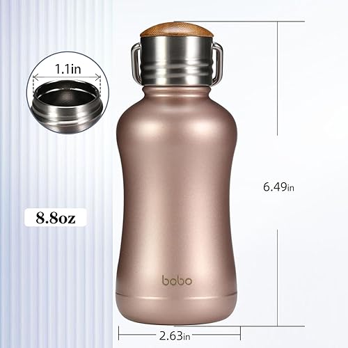 YOHKOH Mini bouteille d'eau isotherme avec couvercle en bambou – Petite bouteille d'eau isotherme sous vide de 250 ml pour femmes et enfants, chaud pendant 12 heures et froid pendant 24 heures, - Nail Gallerys