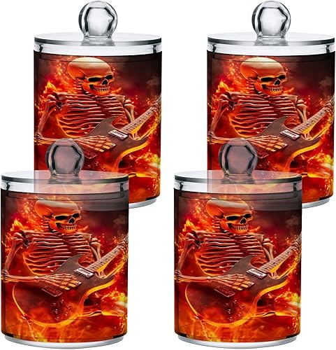 JUMBEAR Qtip Lot de 2 boîtes de rangement transparentes en acrylique pour cotons-tiges de coton avec couvercle Motif tête de mort - Nail Gallerys