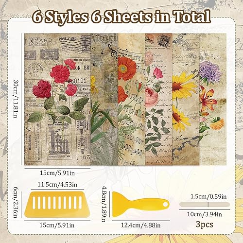 WANDIC Lot de 6 Feuilles d'autocollants de Transfert imperméables sur Le thème des Raisins et Fleurs pour Bricolage, Scrapbooking, Albums Photo, 15 x 30 cm - Nail Gallerys