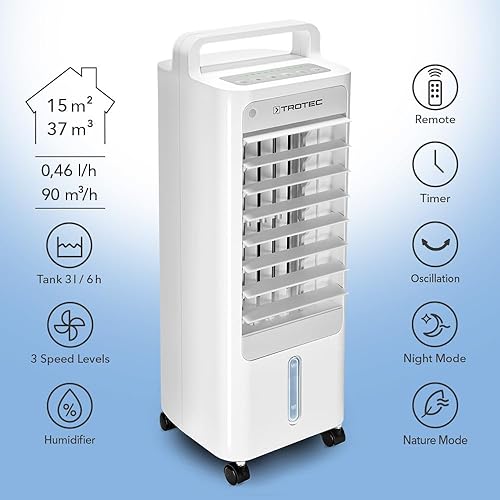 TROTEC Aircooler PAE 21 - rafraîchisseur d'air, refroidisseur d'air avec filtre à air - climatiseur mobile sans évacuation, 3 vitesses, fonction swing - Nail Gallerys