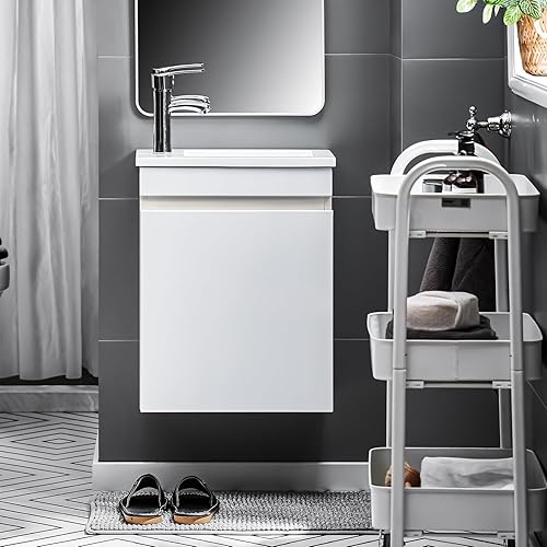 SoBuy Meuble Suspendu pour Lavabo Armoire de Salle de Bain avec Lavabo Meuble Salle de Bain avec Vasque Ensemble de Lavabo en céramique Meuble Lave-Mains, Blanc, BZR170-W - Nail Gallerys