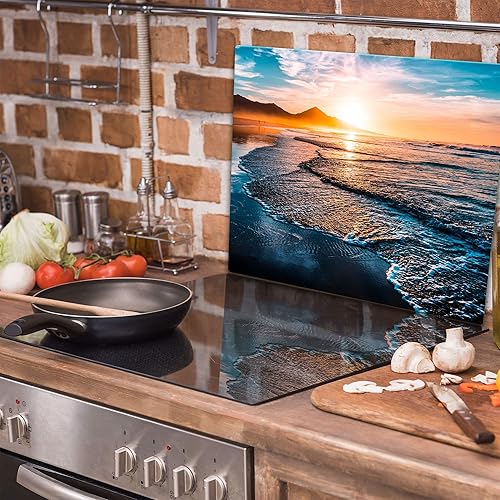 TMK Plaque de recouvrement, 60 x 52 cm, en verre, décorative, pour cuisinières électriques, à induction, protection anti-éclaboussures, planche à découper, motif de mer - Nail Gallerys