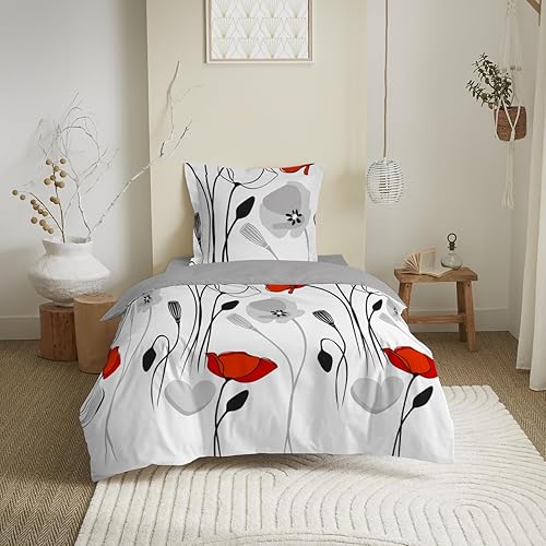 UNIVERSDECOR Parure de Couette 140 x 200 cm réversible pour lit 90 x 190 cm (Parure de Couette réversible lit 90 x 190 cm, Agathe Celadon) - Nail Gallerys