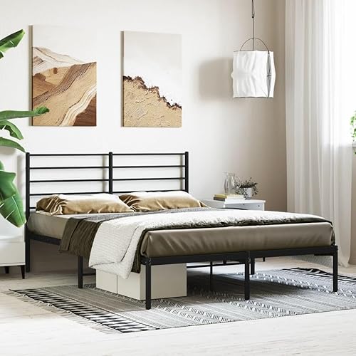 vidaXL Cadre de lit métal sans Matelas avec tête de lit Noir 140x200cm - Nail Gallerys