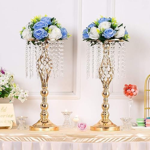 Sziqiqi 10 Pcs Centres de Table de Mariage Vases, 55 cm de Haut en Métal Or Vases avec Chaîne de Perles de Cristal pour Mariage, Arrangements de Fleurs Artificielles pour Fête Anniversaire Cérémonie - Nail Gallerys