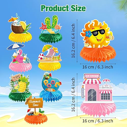 OPUHOHR Lot de 9 décorations de table hawaïennes en nid d'abeille - Décoration de table Tiki - En nid d'abeille - Pour Aloha, été, plage, fête hawaïenne, anniversaire - Nail Gallerys