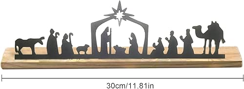 Crèche de Noël avec base en bois, crèche de Noël en métal noir pour petites personnes, crèche de Noël en saule chameau pour étagère, table murale - Nail Gallerys