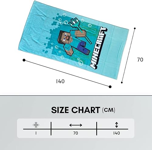 Fashion UK Serviette de plage Minecraft Grande 70 x 140 cm 100 % coton Modèle Steve Tridente. Serviette Piscine officielle, Bleu - Nail Gallerys