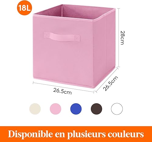 Lifewit Lot de 10 Cube de Rangement Tissu, Boite Rangement Pliables, Caisse Bac de Rangement avec Poignées, Panier et Boîtes de Rangement pour Vetements, Jouets, 26,5 x 26,5 x 28 cm, Rose - Nail Gallerys