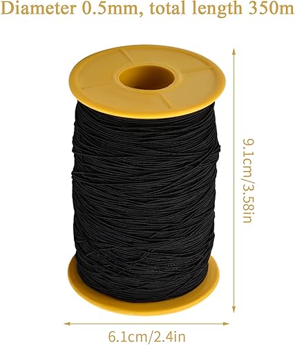 Dokeno Cordons Elastique 0.5mmx320m Fil Tressé pour Collier Cordon d'Artisanat Extensible Corde Élastique à Perles pour Bracelets, Bijoux, Bricolage Artisanat (Noir) - Nail Gallerys