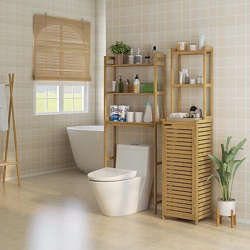 kleankin Étagère de Toilettes, étagère WC, à 3 Niveaux, Structure en Bambou, étagère de Salle de Bain, Gain de Place, Facile à Monter, Naturel - Nail Gallerys